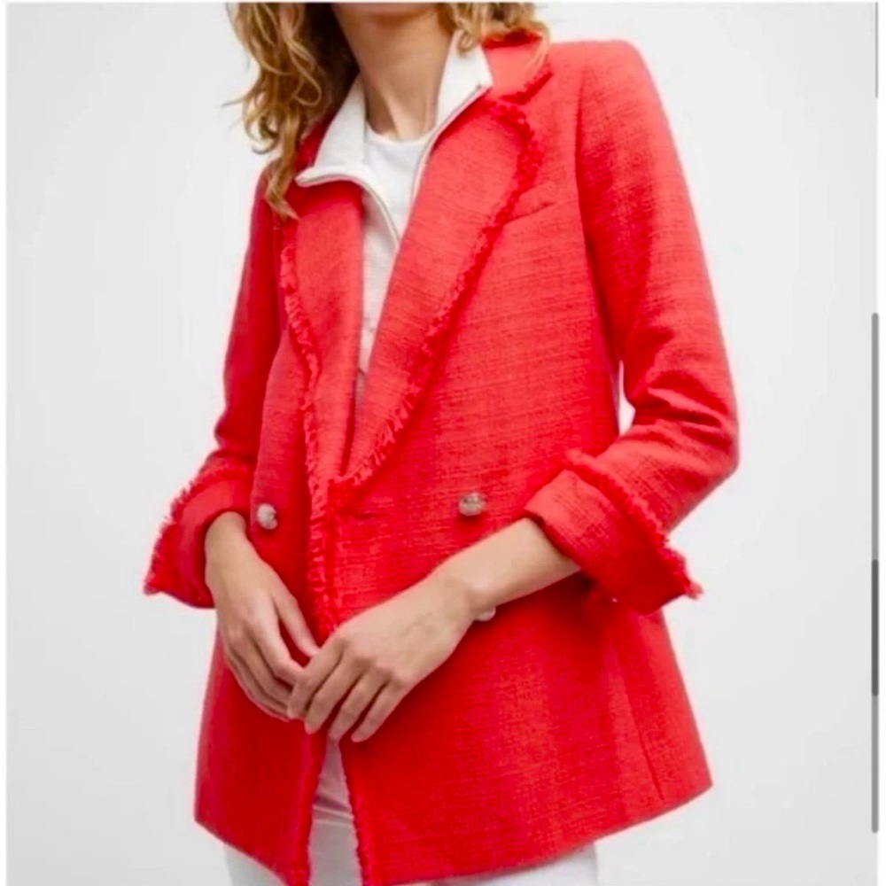 Veronica Beard Coral Red Nayeli Tweed Dickey Blazer size 10 EUC